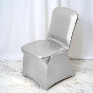 Shiny Metallic Silver Spandex Banquet200 Chair Cover, Glittering Premium Fitted